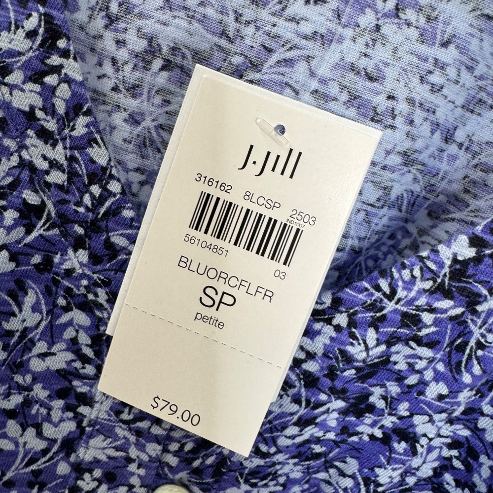 NEW J. Jill Smocked & Tiered Tunic Blue Orchid Fluttering Ferns Small Petite - Picture 3 of 9